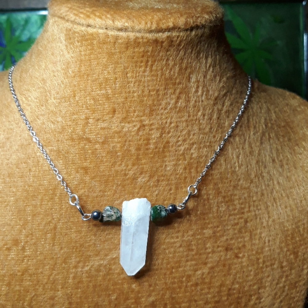 Quartz, hematite & African Turquoise pendant